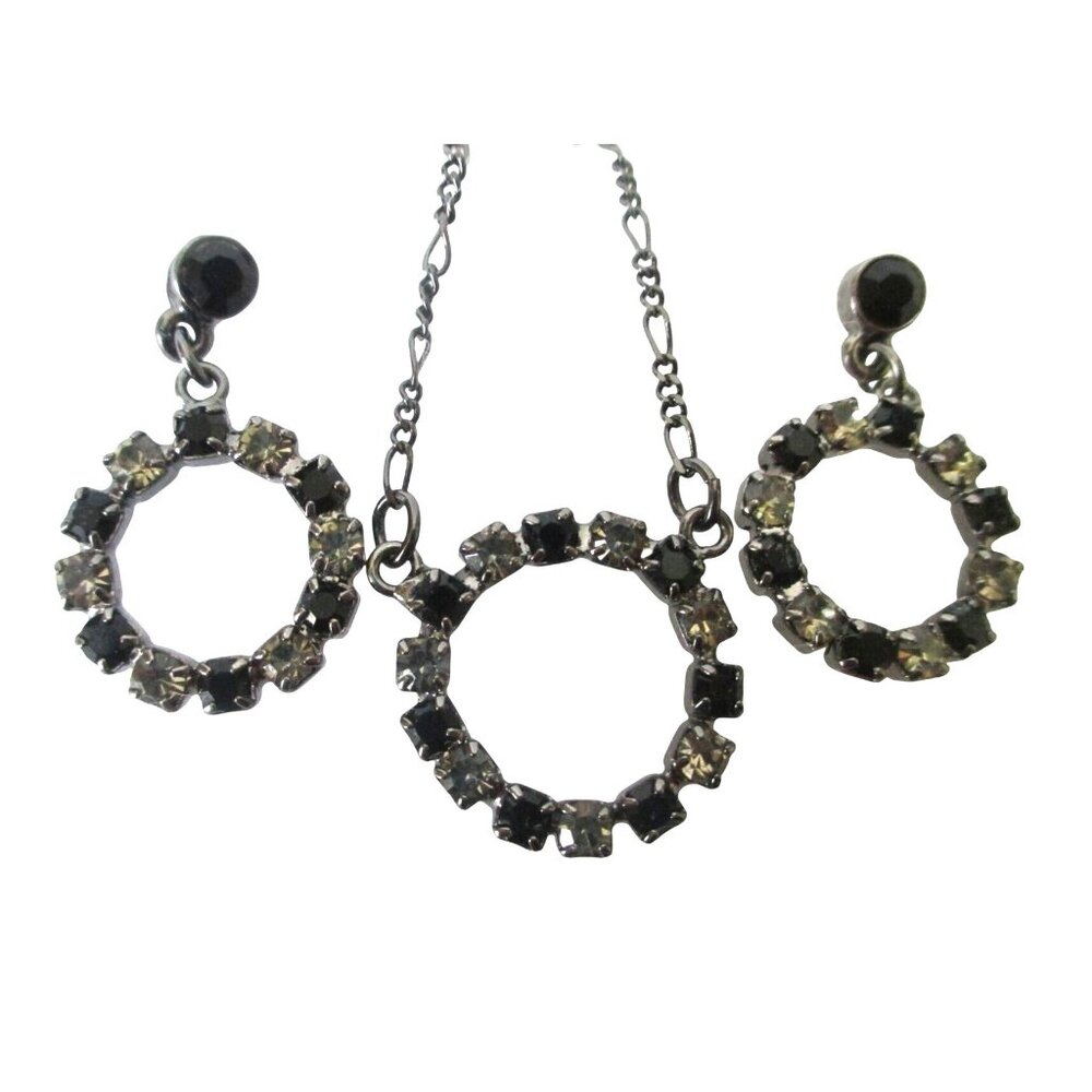 Necklace Earring Set Black Gray Crystals 1928 Jewelry Company Collection